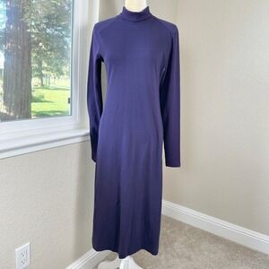Theory Knit Mock Neck Dress Women L Purple Midi Career Office Minimalist Comfort